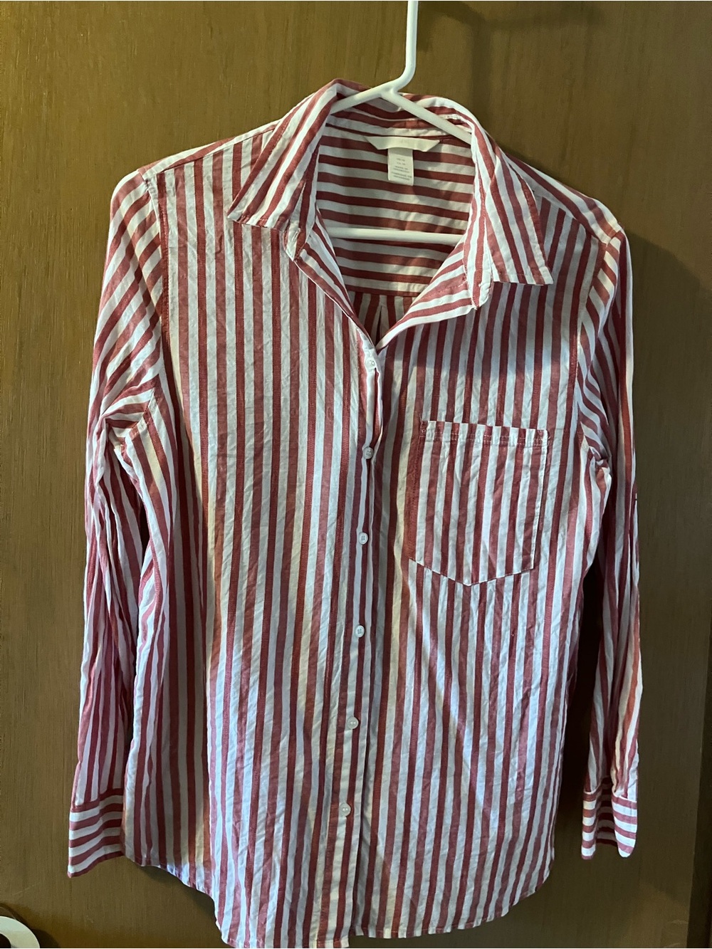 H&M Red and White Vertical Stripe Button-Down Shirt